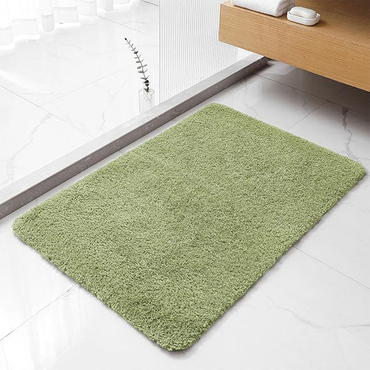 Olive Green Bathroom Rugs 24"x36" - Fluffy Microfiber Bath Mat, Non Slip and Absorbent Bathroom Floor Mat, Machine Washable Plush Rug - Ideal for Tub, Cabinet or Washroom