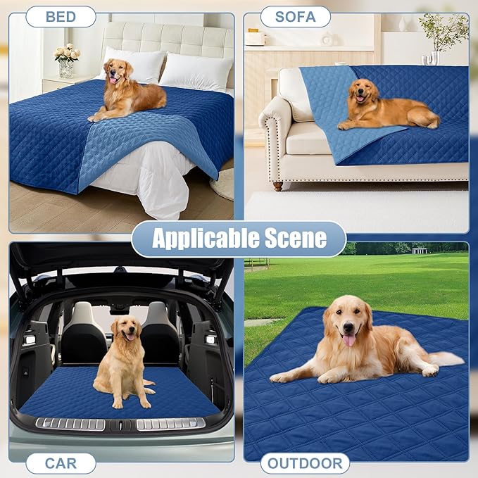 Smiry Waterproof Dog Bed Cover Pet Blanket, Soft Washable Dog Blanket for Furniture Bed Couch Sofa Reversible, Checkered (82"x82", Navy/Blue)