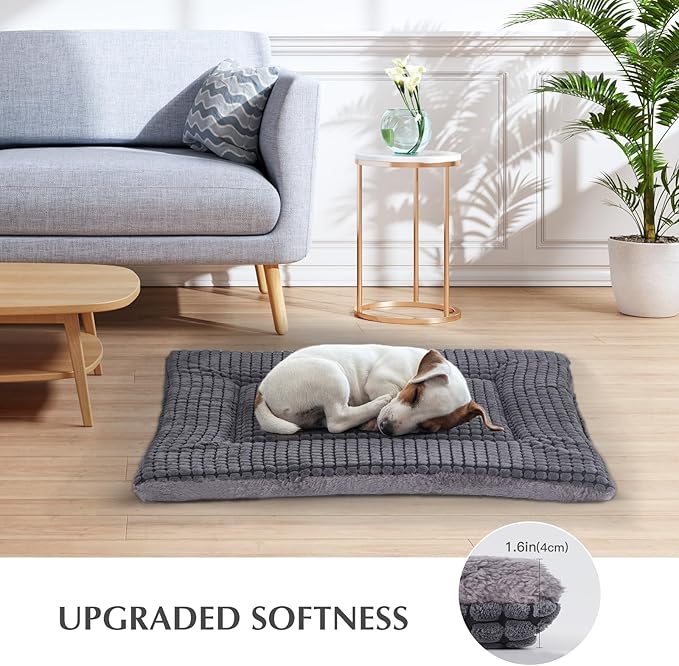 BVAGSS Reversible Dog Crate Pad, Memory Foam Pet Bed Mat, Soft Warm Machine Washable Sleeping Kennel Mattress for Small Medium Large Dogs XH079 (42''x28''x1.6'',Light Grey)