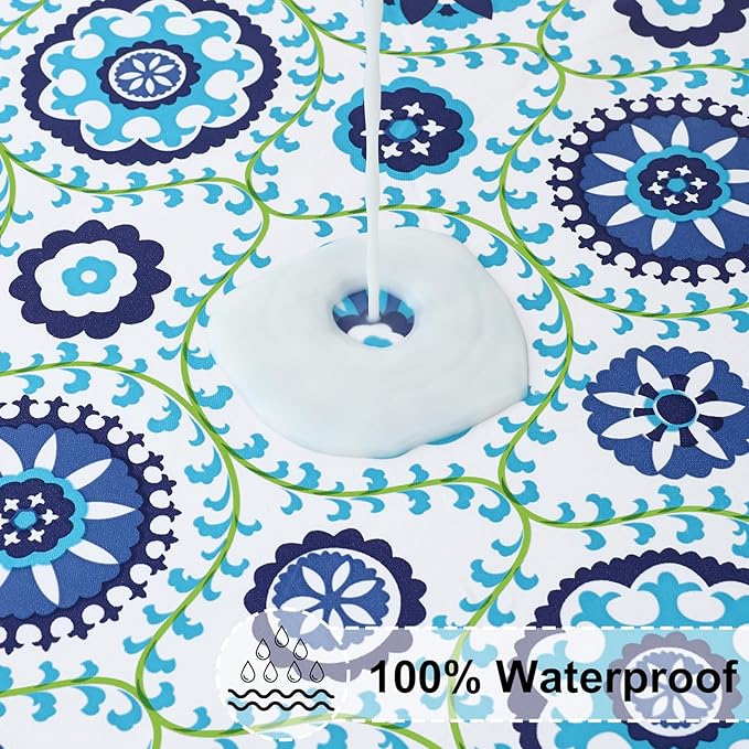 misaya Rectangle Vinyl Tablecloth, Fitted Table Cover, 100% Waterproof, Elastic Edge, Flannel Backing, Table Cloth Fit 6 Foot Folding Tables for Picnic, Outdoor (Navy Mandala, 30x72 inch)