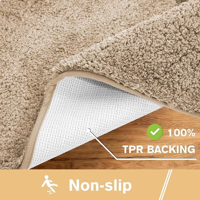 Light Brown Bathroom Rugs 24"x36" - Fluffy Microfiber Bath Mat, Non Slip and Absorbent Bathroom Floor Mat, Machine Washable Plush Rug - Ideal for Tub, Cabinet or Washroom