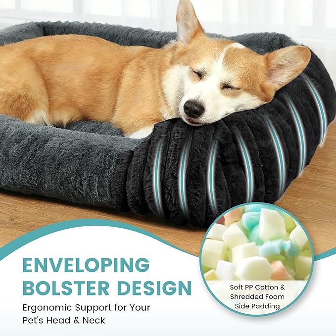 Dog Beds for Extra Large Dogs 43x35 Inch, Comfort-Sided Orthopedic XXL Dog Bed Couch with Breathable Shredded Memory Foam, Faux Rabbit Fur Pet Bed, Non-Detachable, Non-Slip, Machine Washable