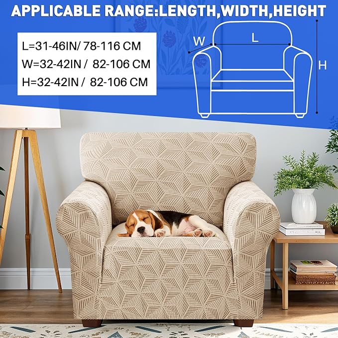 YEMYHOM 1 Piece Stretch Chair Sofa Slipcovers Couch Covers for 1 Seat, Jacquard Armchair Covers with Non-Slip Elastic Bottom, Thickened Furniture Protector for Dogs Pets kids (Small, Khaki）