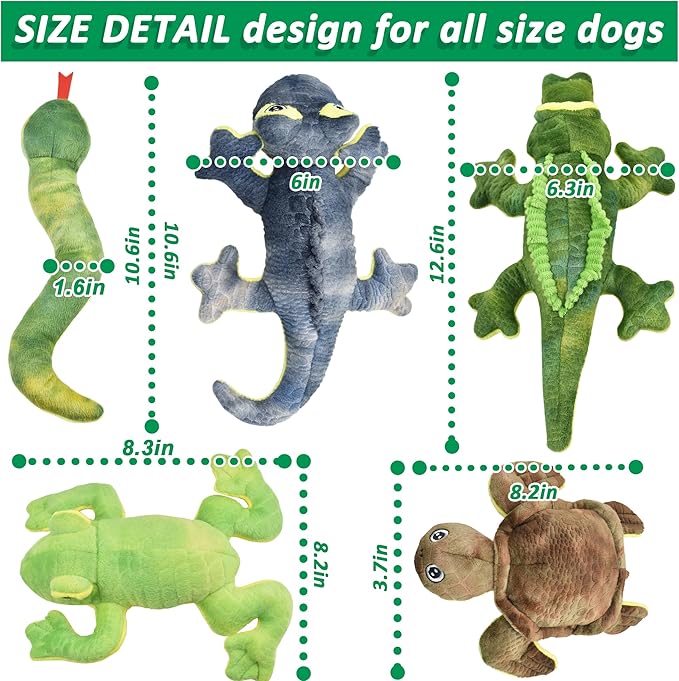 Stuffed Animal Dog Toys, 5 Pack Tough Squeaky Dog Toys, Plush Toys Assortment, Great Value Pet Toys Bundle, Woodland Series Chew Toys for Large Medium and Small Dogs Puppy Pet Toys