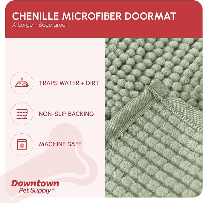 My Doggy Place Dog Mud Mat, 60" x 36" Sage – Thick Microfiber Entry Rug for Snow, Mud & Salt – Absorbent, Quick-Dry, Washer-Safe & Non-Slip, X-Large