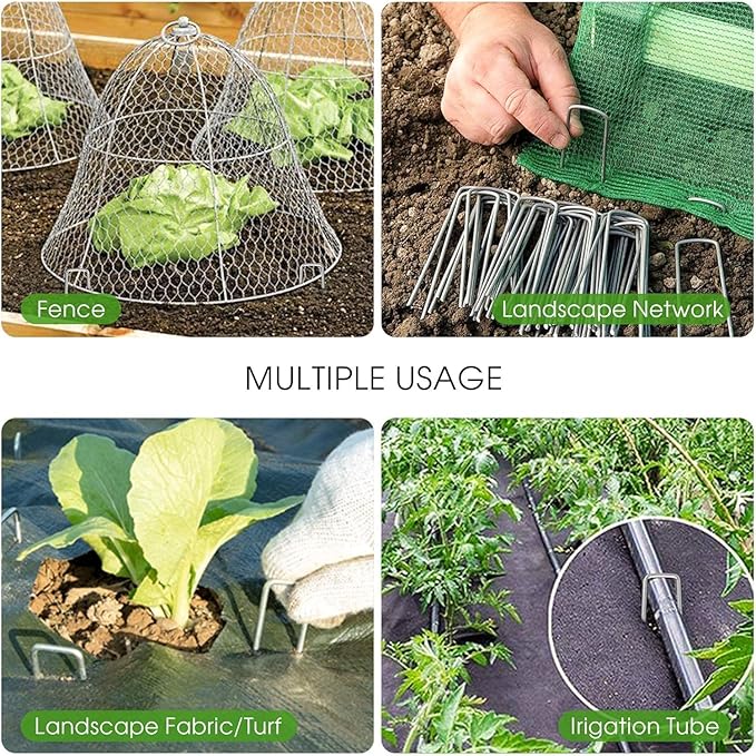 12 Inch Galvanized Garden Landscape Staples Stakes, 25 50 100 PCS Anti-Rust Garden Staples Tent Ground Stakes U-Shaped Landscape Pins for Secure Lawn Fabric, Decoration (50, 12 Inch)