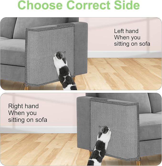 Cat Scratch Couch Protector,23.6" L*19.7" W Scratching Furniture Protector Pad,Cat Scratch Sofa Arm Sheild with Grey Natural Sisal for Protecting Couch Sofa Chair Furniture (Grey/Left Hand)