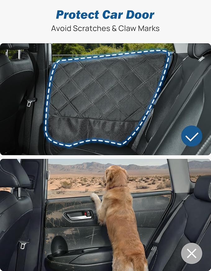 JOYTUTUS Dog Car Door Protector Compatible with Sedan/Family Car/Small SUV, Waterproof & Anti-Scratch Door Protector from Dog Scratching with Storage Pockets (2 Packs Universal Fit)