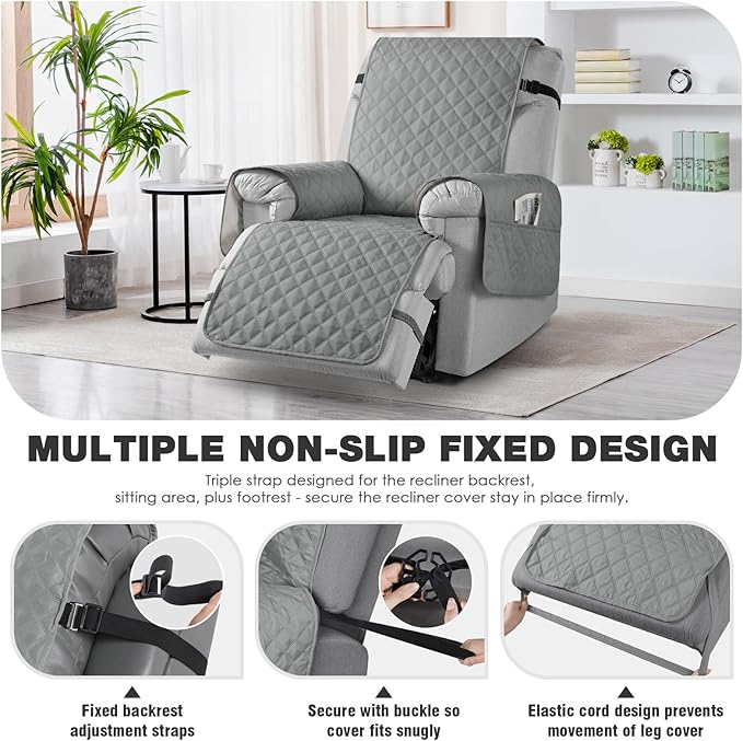 TAOCOCO Non-Slip Recliner Chair Cover Sofa Slipcover, Pet Cover with Elastic Straps, Washable Reclining Furniture Protector (23'' Small, Light Gray)