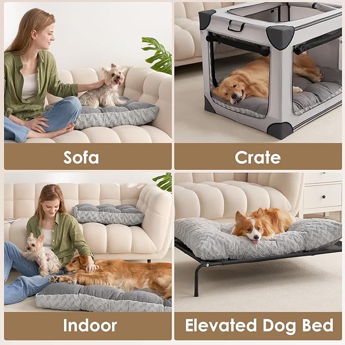 EHEYCIGA XXL Washable Dog Bed for Crate 47x29 Inch, Reversible Kennel Pad for Extra Large Dogs Weight Up to 100 lbs, Plush and Comfy Pet Sleeping Mat, Grey