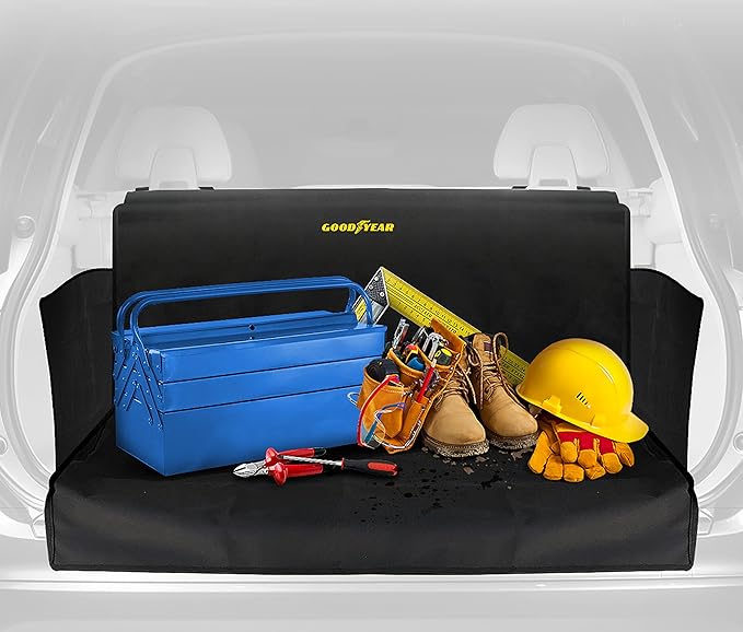 GOODYEAR Water Resistant SUV Cargo Cover – Heavy-Duty Trunk Protector for Dogs, Durable Liner with Side Walls, Pet Mat, Trunk Cover for SUV and Car, Car Accessories - Standard Size