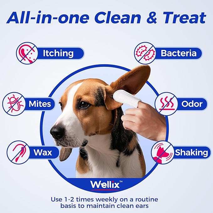 Wellix Pet Ear Cleaner Wipes for Dogs&Cats (100count) - Pure Chamomile Honeysuckle Dog Cleaning Finger Wipes - Natural Treatment for Itch Relief and Ear Infections - 2 Packs