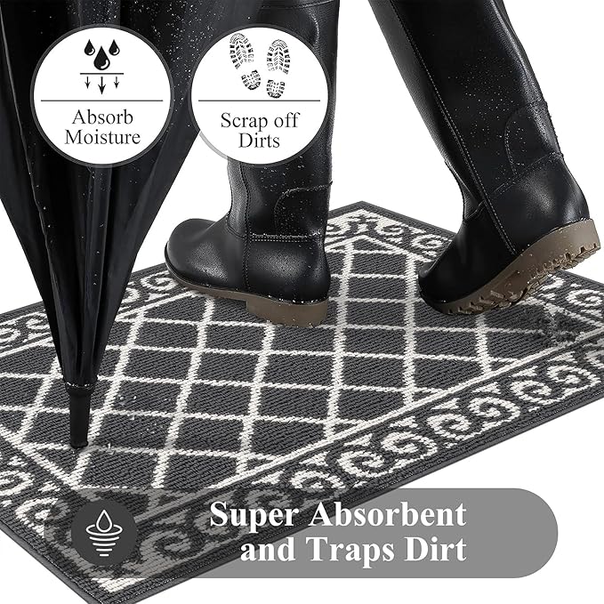 HEBE Indoor Door Mat 24''x36'' Non Slip Front Door Welcome Mats Washable Shoe Mats Dirt Trapper for Entryway Low Profile Kitchen Carpet for Entrance Hallways Entrance Mat for Dogs