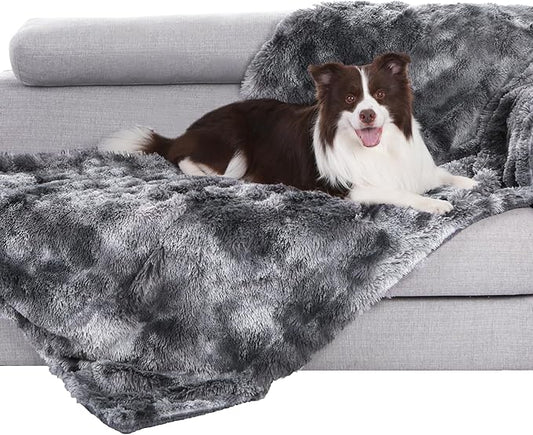 gogobunny Waterproof Dog Blanket for Couch & Furniture Protection - Super Soft Reversible Throw for Large Dogs & Cats, Calming Washable Fur & Sherpa Pet Blanket(33x77 Inch, Tie-dye Grey)