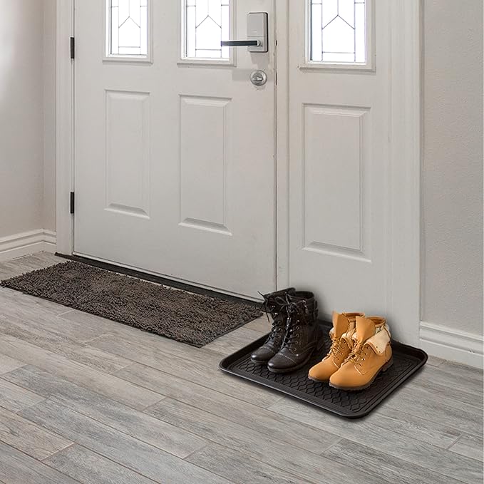 All-Weather Indoor/Outdoor Boot Tray - Weather-Resistant Hard Plastic Shoe Mat with Raised Edge for Entryways, Decks, and Patios by Stalwart (Black)