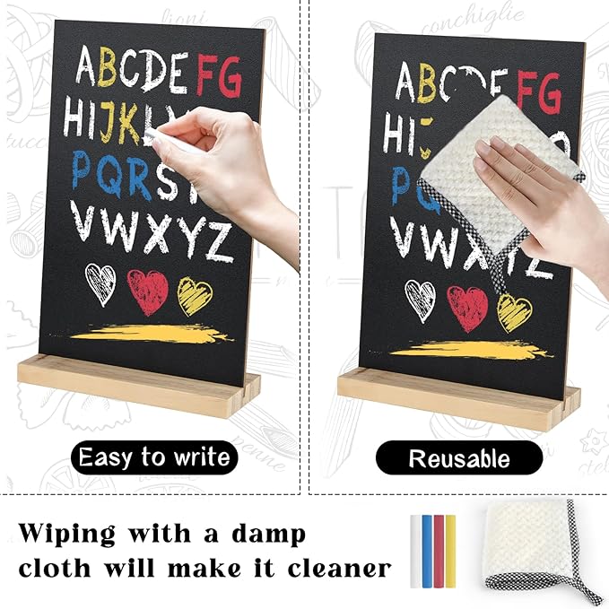 3 Packs Small Chalkboard Sign 5.1x7.9 Inch With Wood Base - Double-Sided Message Boards Menu Stand for Kitchen, Wedding, Bar and Restaurant