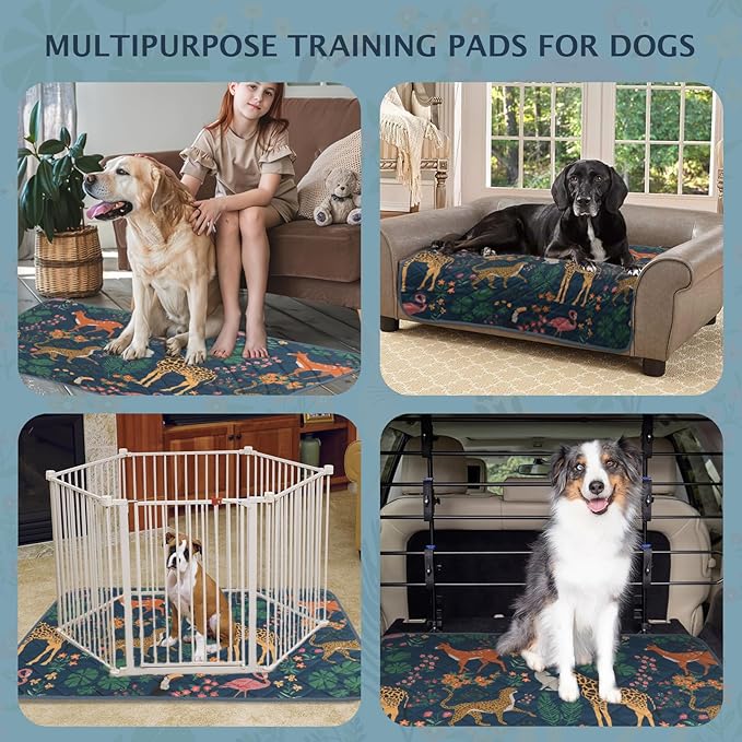 IEUUMLER Washable Pee Pads for Dogs, 2 Pack Forest Pattern Reusable Waterproof Puppy Pads, Non-Slip Super Absorbent Dog Training Pad for Playpen Crate Bed EU013 Navy Blue Jungle, 36x24