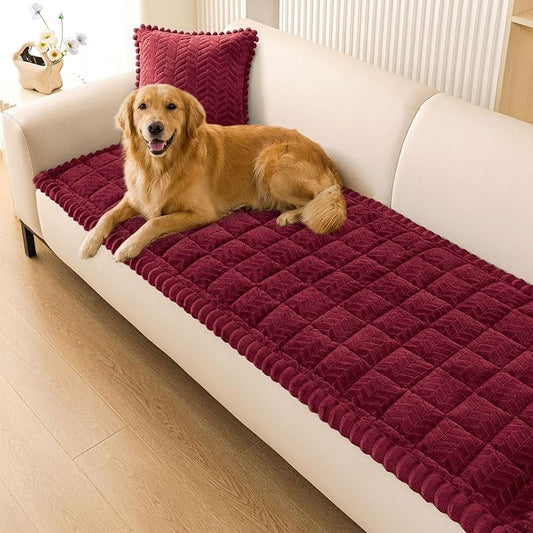 Smiry Non Slip Couch Armrest Covers for Dogs, Fuzzy Pet Couch Arm Covers for Sofa Pet Friendly, Soft Sofa Slipcovers Recliner Chair Arm Protector Washable (Red, 35.4" x 35.4")