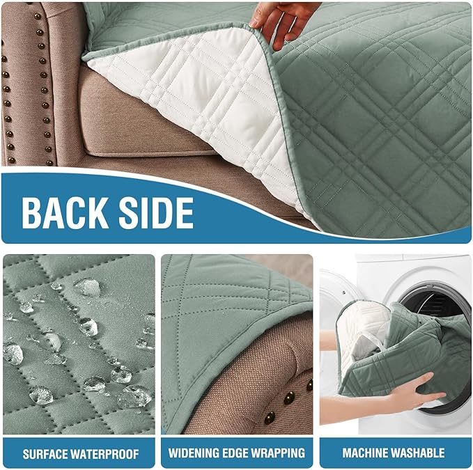 H.VERSAILTEX 100% Waterproof Couch Covers for 2 Cushion Couch Sofa Modern Sofa Covers Waterproof and Washable Thick Soft Couch Cover for Dogs with Elastic Straps (Loveseat, Lily Pad/Beige)