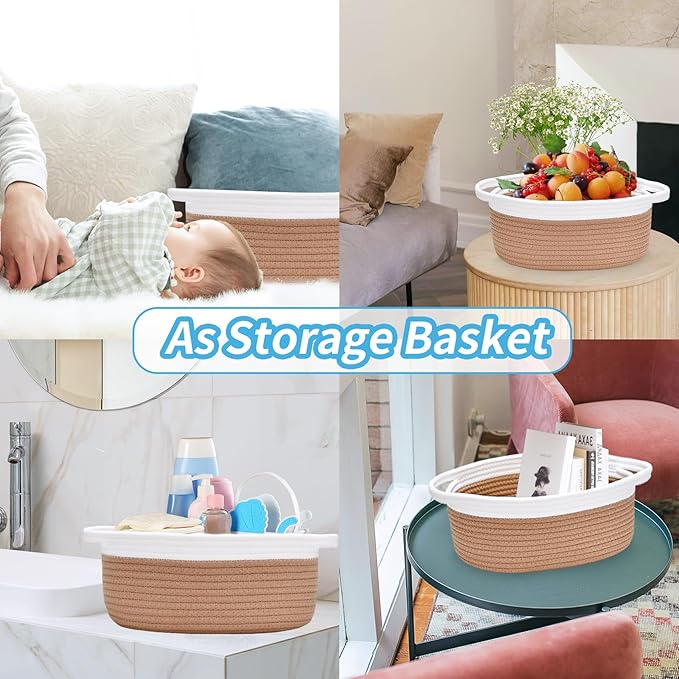 ABenkle Small Basket with Gift Bags and Ribbons, Empty Gift Baskets for Mother's Day, Decorative Boho Rope Woven Nursery Storage Organizer Toy Baskets with Handle for Baby Showers, 12"X 8" X 5"