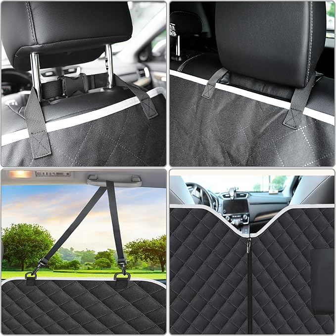 Meolsaek Dog Hammock for Car Back Seat Scratch Proof Nonslip Pet Car Seat Cover,Side Flaps with Zipper, Heavy Duty Car Seat Cover for Dogs with Storage Bag (Black-Zipper)