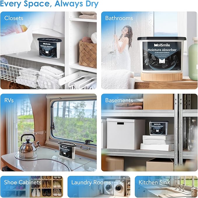 Moisture Absorbers 3 Pack, Activated Carbonfor Closet Dehumidifier Moisture Absorbers, 10.5 oz Refillable Humidity Absorber Boxes for Closet, Car ＆ Basement