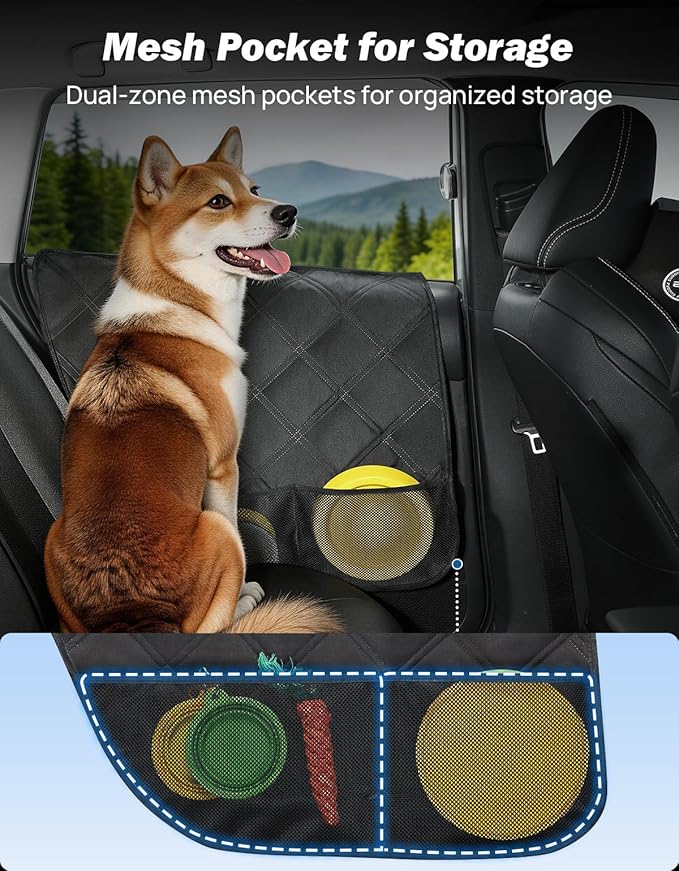 JOYTUTUS Dog Car Door Protector Compatible with Sedan/Family Car/Small SUV, Waterproof & Anti-Scratch Door Protector from Dog Scratching with Storage Pockets (2 Packs Universal Fit)