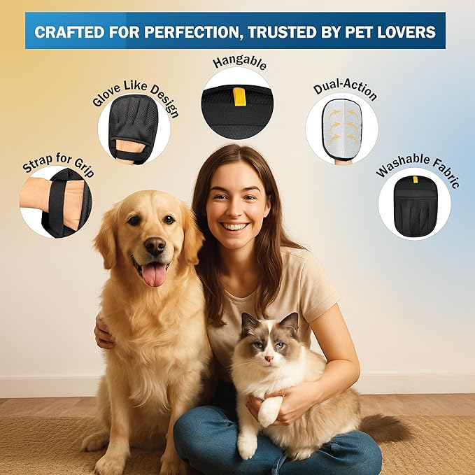 Greenwyn Pet Hair Removal Glove – Upgraded 5 Finger Reusable Electrostatic Grooming Tool for Dogs & Cats, Removes Hair, Lint & Debris from Carpet, Couch, Car Seat & Clothing (1 Piece)