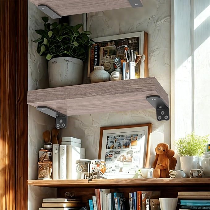Floating Shelf Bracket, 8 Inch 6PACK Black Heavy Duty Shelf Bracket,Hidden Shelf Brackets 1/5 in Thick,L Brackets Support for Shelves,Suitable for Kitchen, Study Or DIY,Holds Over 160lb+