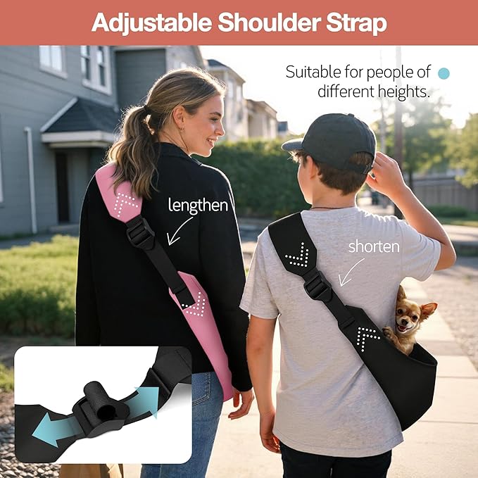 YUDODO Adjustable Dog Sling Carrier for Small Dogs Lightweight Crossbody Pet Bag with Safety Strap, Pocket Storage, Machine Washable, Comfortable Travel & Outdoor Sling up to 9 lbs Black Fashion
