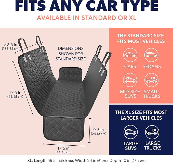 Active Pets Blue Standard Dog Car Hammock Back Seat Cover, Waterproof Backseat Cover Protector for Truck Bench Rear of Sedans or SUVs, Essential Pet Supplies Vacuum or Wipe Clean, Machine Washable