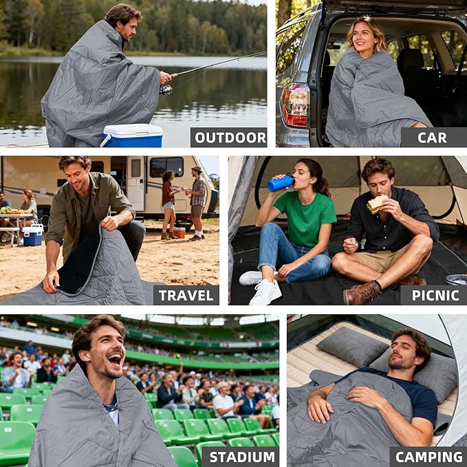 KawaGebo Kamp Outdoor Waterproof Blanket, Foldable Fleece Stadium Blanket for Outdoor Sports Event, Camping, Car, Pet, Picnics - Windproof, Wearable, Machine Washable 80" x 58" (Smoky Gray)
