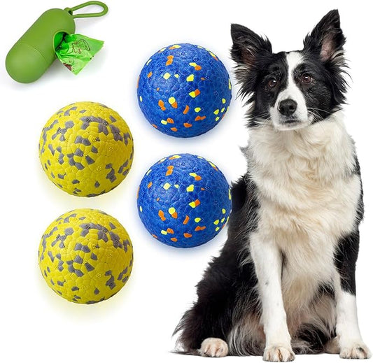 POUPUA 4-Pack Super Bouncy Dog Balls — Lightweight & Safe (Won’t Hurt Dogs), Indestructible Tennis Balls for Aggressive Chewers, Durable Floating Fetch Toys for Small & Medium Dogs