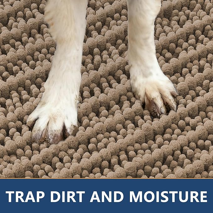 Smiry Dog Door Mat for Muddy Paws 47x24, Extra Soft Absorbent Chenille Doormat, Trap Moisture and Dirt, Non-Slip Machine Washable Front Door Mat for Indoor Entrance Inside Floor, Camel