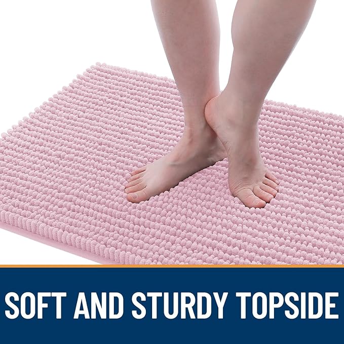 OLANLY Dog Door Mat for Muddy Paws 59x35, Ultra Absorbent Chenille Mud Doormat, Non-Slip Washable and Dirt Trapping Doormat for Indoor Entryway, Quick-Dry Indoor Pet Bed Mats for Dogs, Dusty Rose