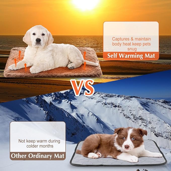 Drydiet 4 Pack Self Heating Cat Pad 16 x 20 Inch Self Warming Cat Bed Non Slip Warm Dog Pad Mat Washable Pet Kennel Crate Bed Mat for Indoor Outdoor Pets(Camel,16 x 20 Inch)