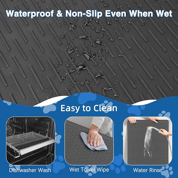 Dog Grooming Table Mat Pad Non Slip, Multipurpose Soft Pet Grooming Table Mats at Home, 28 x 19.7 Inch Silicone Durable Anti-Fatigue Groomer Mats Paw Protection Easy-Clean Cat Dog Bath Mat (Black)
