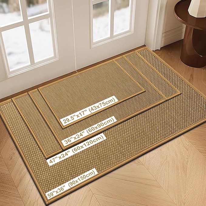 LEKEEPGO Door Mat 17"x29", Low-Profile Door Mat Indoor Entrance, Non Slip Rubber Backing Front Indoor Door mats, Washable Absorbent Entry Doormat Inside Door Mats Resist Dirt Entryway Mat, Light Brown