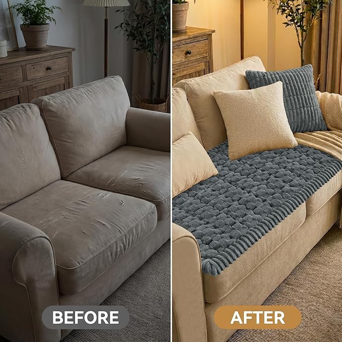 Smiry Pet Couch Cover for 3 Cushion Sofa, Non-Slip Fuzzy Couch Cover for Dogs Washable, Thick Soft Sofa Slipcovers Cushion Protector Pet Friendly (Dark Grey, 27.6" x 82.7")