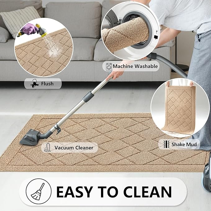 REFETONE Indoor Doormat, Front Back Door Mat 24"x36" Rubber Backing Non Slip Mats, Absorbent Washable Entrance Doormat for Entryway, Resist Dirt Low-Profile Inside Floor Mat for Muddy Shoes, Brown
