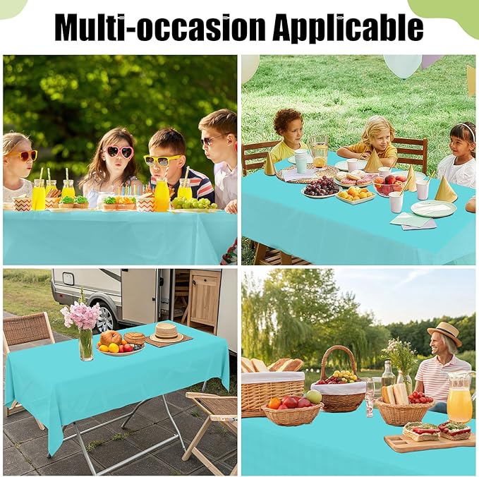 Smiry Disposable Table Cloth 12 Pack, 54 x 108 Inch Waterproof Plastic Tablecloth, Decorative Rectangle Table Covers for Party, Birthday, Picnic, Teal