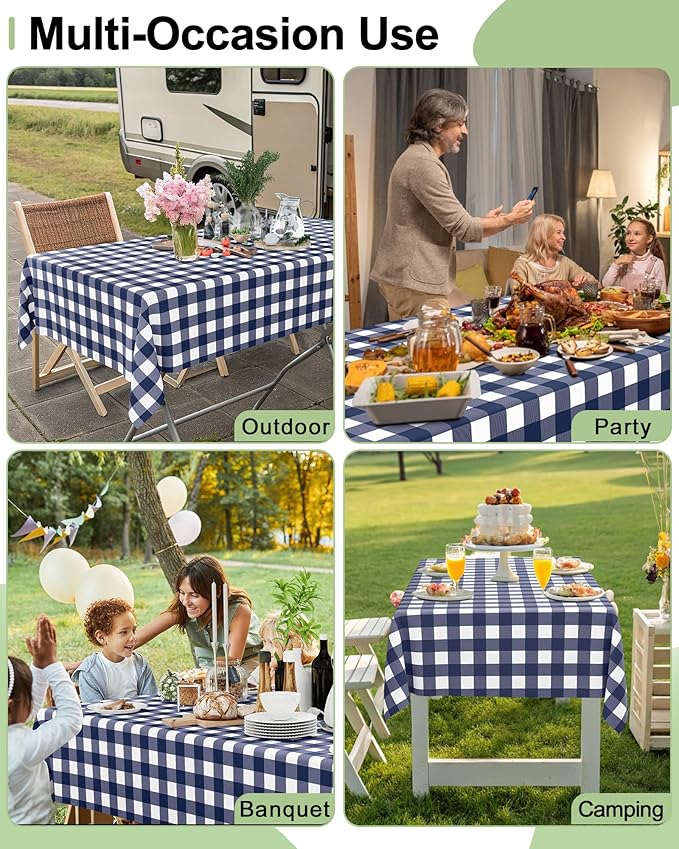 Smiry 20 Packs Gingham Disposable Table Cloth, 54 x 108 Inch Waterproof Plastic Tablecloth, Rectangle Navy and White Checkered Table Covers for Picnic, Birthday, Party