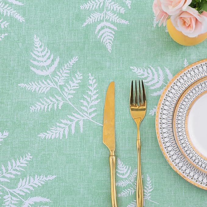 misaya Rectangle Vinyl Tablecloth, Fitted Table Cover, 100% Waterproof, Elastic Edge, Plastic Table Cloth Fit 5 Foot Folding Tables for Picnic, Camping, Outdoor (Light Green Leaves, 30x60 inch)