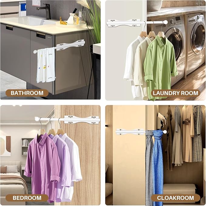 12" Valet Rod For Closet Pull Out Slide Out Adjustable Heavy Duty Valet Rod For Closet, Laundry Room, Bedroom, Bathroom(White)