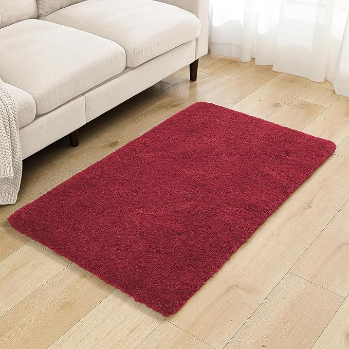 Red Bathroom Rugs 30"x50" - Large Bath Mat for Bathroom Floor, Fluffy Microfiber Plush Rug, Non Slip and Washable - Great for Living Room, Bedroom or Kitchen Mat