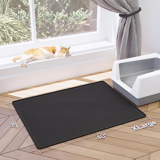 BANLYEO XL Cat Litter Mat - 40x30 in, Water Proof, US Designed Kitty Litter Trapping Mat, Easy to Clean, Scatter Control, Odorless, Less Mess and Clean Floors, Pet Supplies for Indoor Cats, Dark Gray