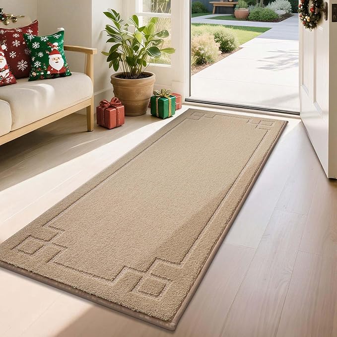 BEQHAUSE Door Mat 24" x 60", Non-Slip Door Mats Indoor Entryway Rugs Washable Low-Profile Absorbent and Stain Resist Floor Mats, Dog Door Mat for Front Back Door, Muddy Wet Shoes & Paws, Beige