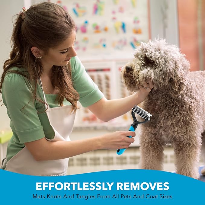 BOSHEL Dematting Comb for Dogs - Undercoat Rake for Dogs, Cat Deshedding Tool, Rake Brush Dematting Tool, Dog Undercoat Brush, Dematting Comb for Cats, Dog Hair Mat Remover, Dematting Brush for Pets