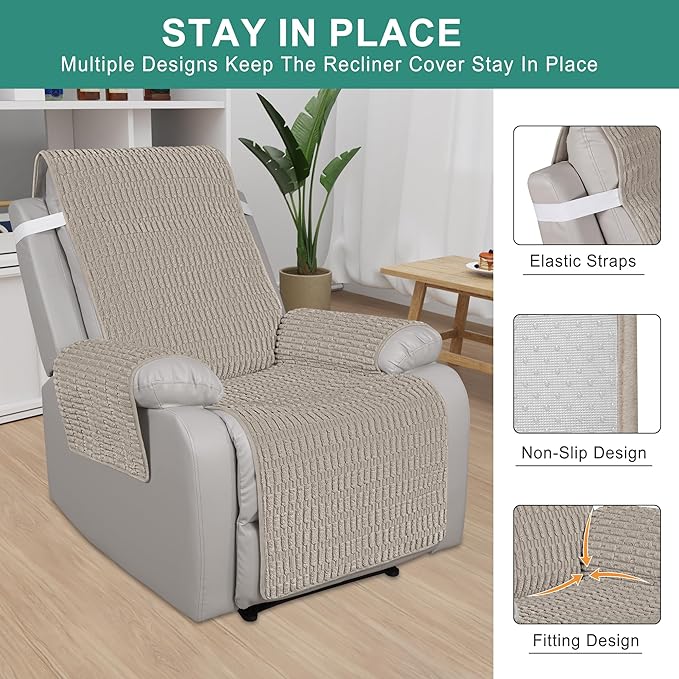 Foxdecor Recliner Chair Covers, Recliner Cover Non-Slip Chair Covers, Washable Recliner Couch Cover Furniture Protector, Cover for Recliner Chair with Elastic Straps. (Brown, 30" W)