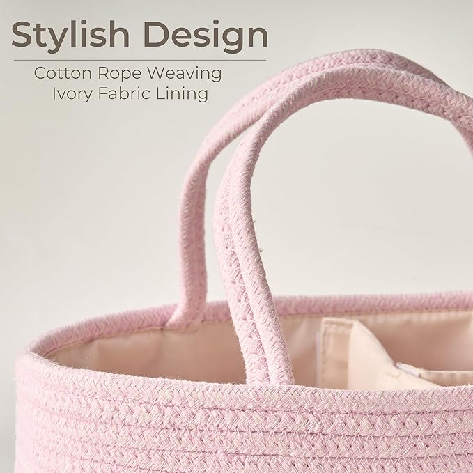 Diaper Caddy Organizer, Empty Gift Basket for Newborn Essentials, Baby Storage Basket, Stylish Gift Bag for Baby Shower, Boys and Girls - Small, Light Pink